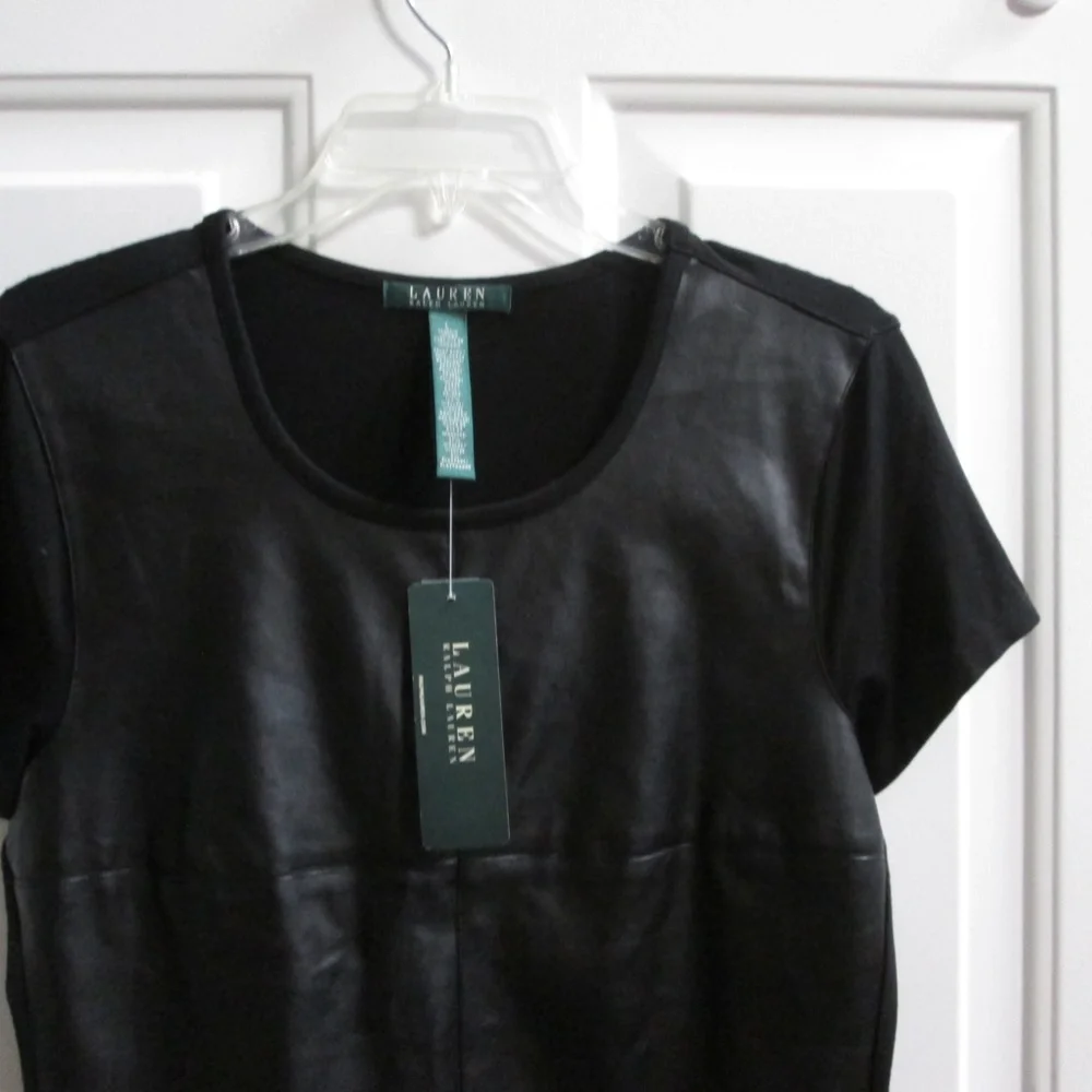 new RALPH LAUREN Black leather look like pullover blouse Sz - Picture 10 of 14
